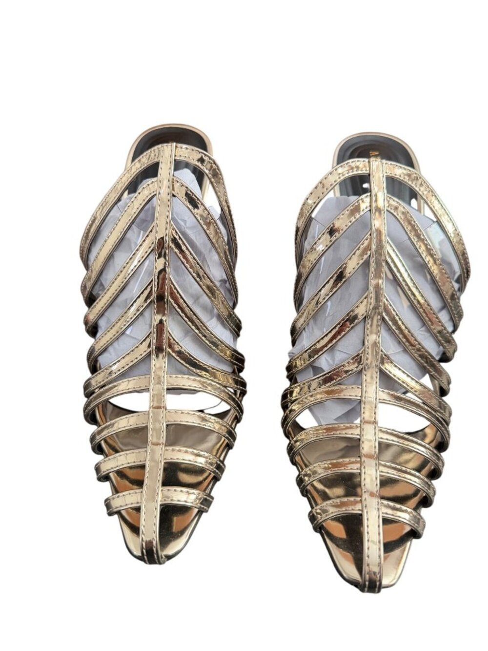 Azalea Wang Gold Metallic Strappy Heeled Sandals Size 10 New With Box 4" Heel - Picture 3 of 10